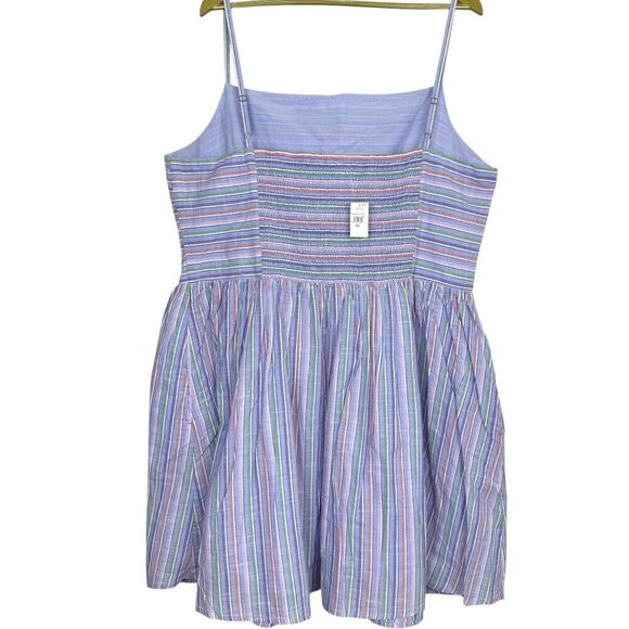 GAP Womens Babydoll Tank Dress XXL Blue Striped Rainbow Smocked Coastal Beachy - Picture 5 of 11